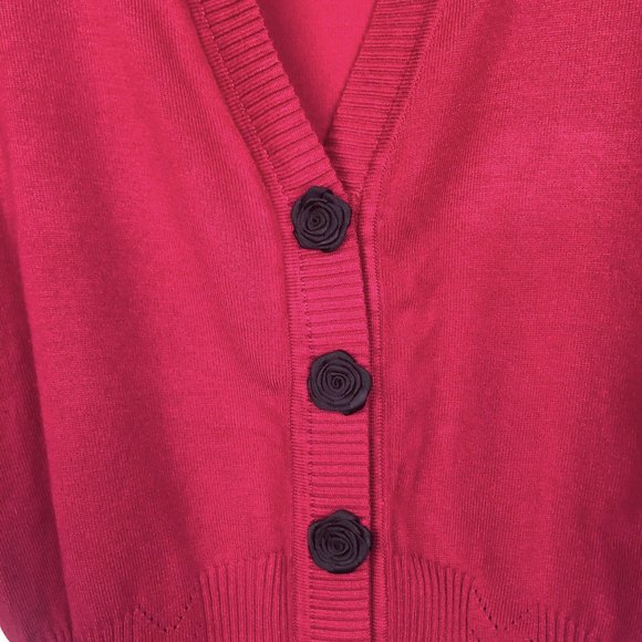 NY Collection Red Sweater with black rose buttons - Picture 10 of 10